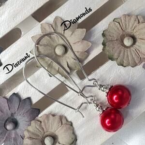 Red South Sea Shell 10 mm Pearl Earrings Wire Hook on 925 Silver